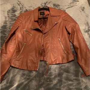 Forever 21: Cognac Faux Leather Moto Jacket, Size L